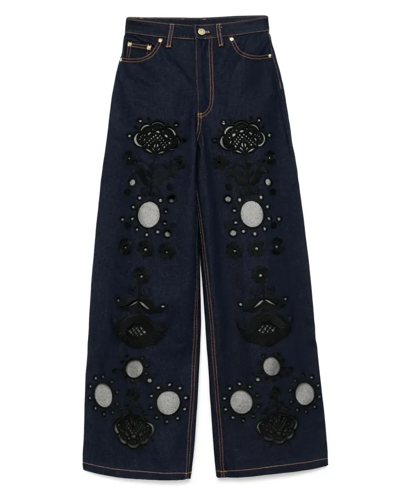 Cynthia Rowley Bestickte Wide-Leg-Jeans - Blau Blau