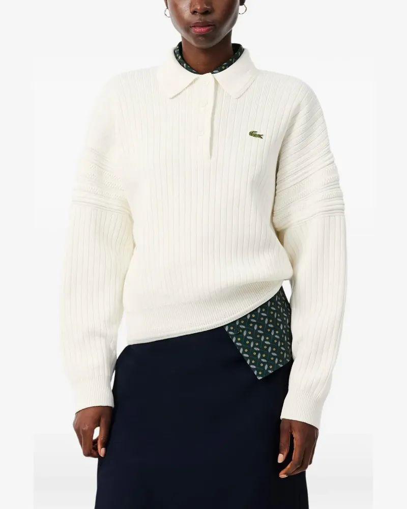 Lacoste ribbed-knit long-sleeve polo shirt - Weiß Weiß