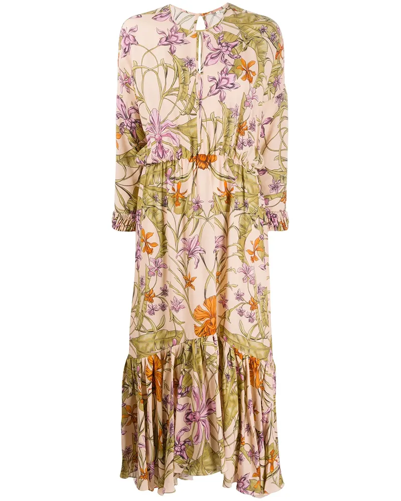 Johanna Ortiz Faltenkleid mit Blumen-Print - Nude Nude