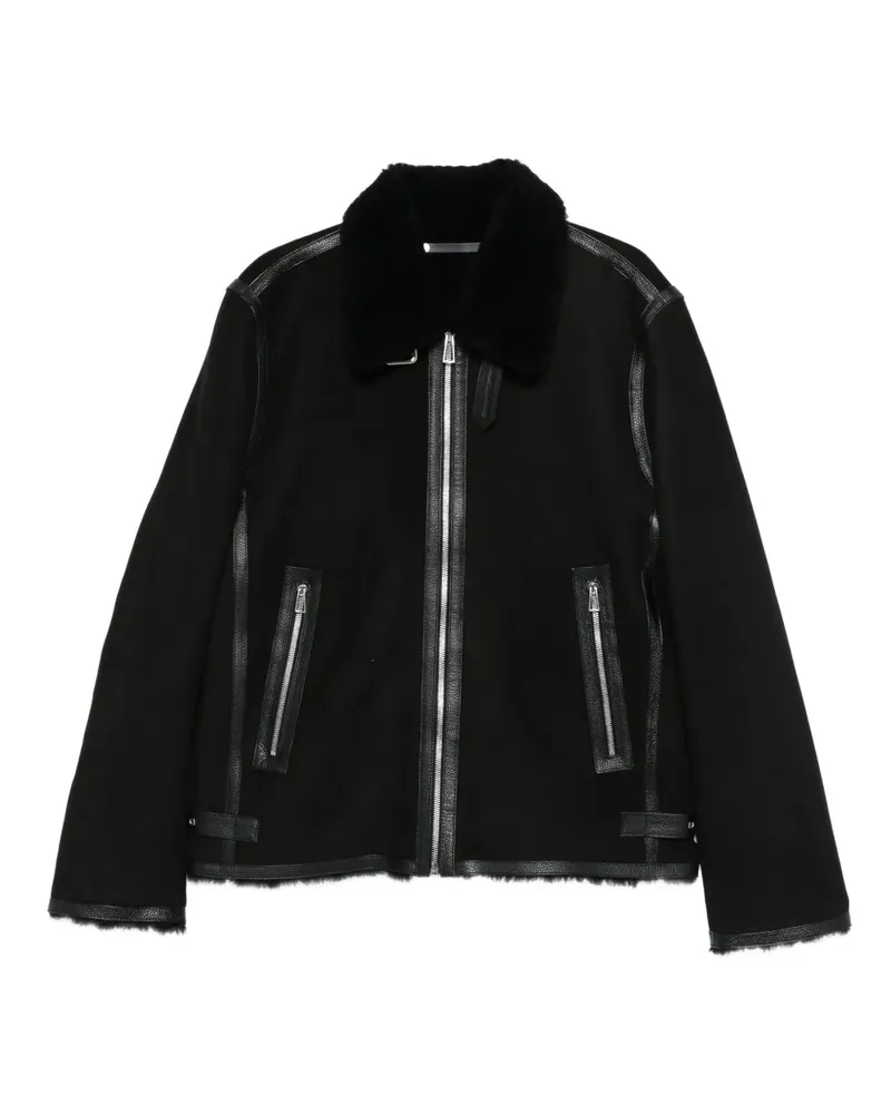 Paul Smith Ledermantel mit Shearling-Besatz - Black Black