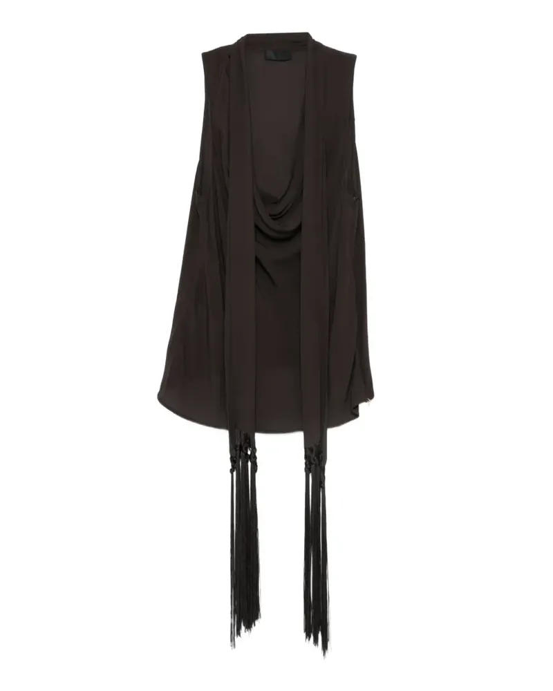 Liu Jo Bluse mit Wasserfallkragen und Fransen - Schwarz Schwarz