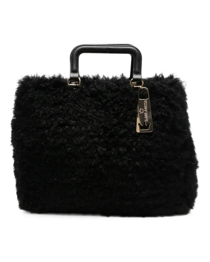 La Milanesa Amal Clutch aus Faux Fur - Schwarz Schwarz