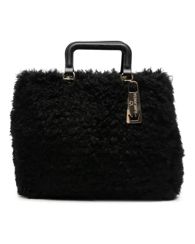 La Milanesa Amal Clutch aus Faux Fur - Schwarz Schwarz
