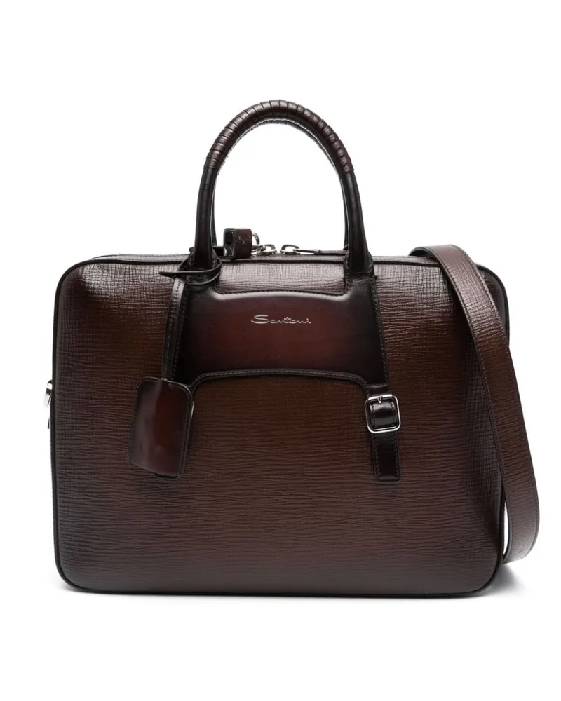 Santoni Aktentasche mit Logo-Prägung - Braun Braun