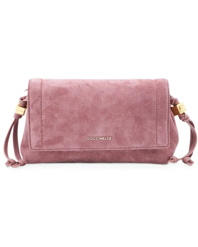Coccinelle mini Thess logo-lettering suede shoulder bag - Rosa Rosa