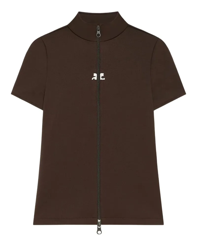Courrèges logo-detail zip-fastening T-shirt - Braun Braun