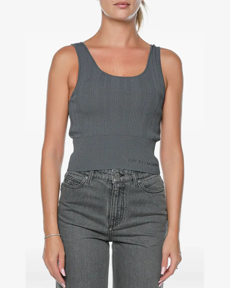 Armani Exchange ribbed-knit logo-embroidered top - Grau Grau