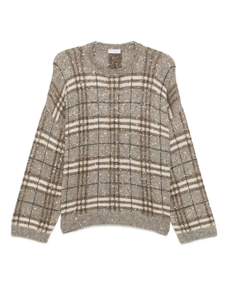 Brunello Cucinelli sequin-embellished checked sweater - Grau Grau