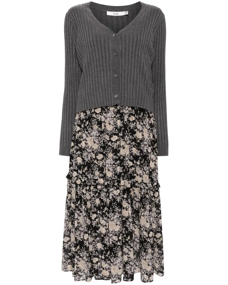 b+ab Geripptes Cardigan-Set - Grau Grau