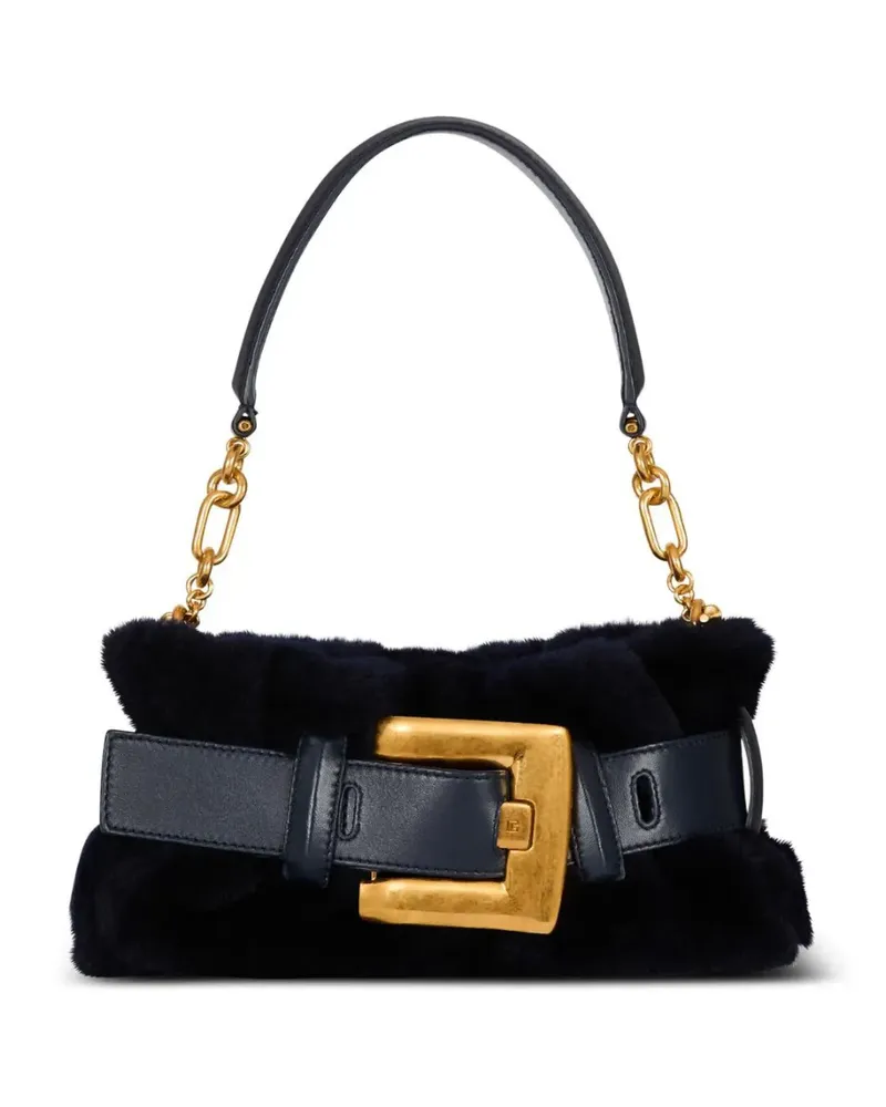 Balmain Mini Anthem Clutch mit Shearling-Schnalle - Schwarz Schwarz