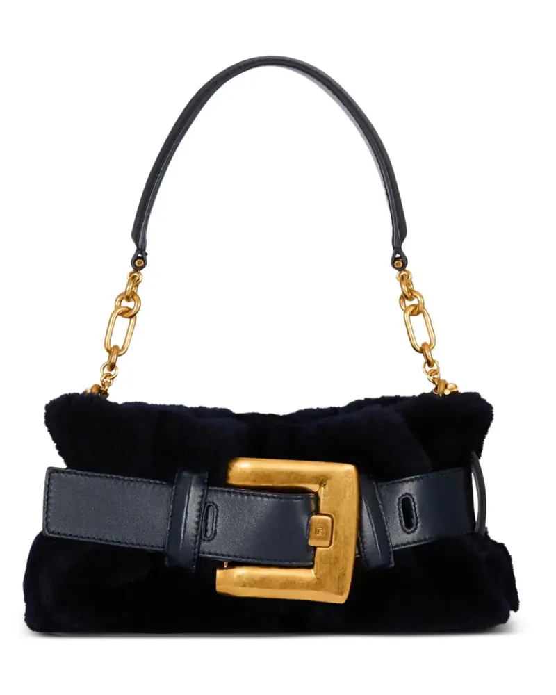 Balmain Mini Anthem Clutch mit Shearling-Schnalle - Schwarz Schwarz