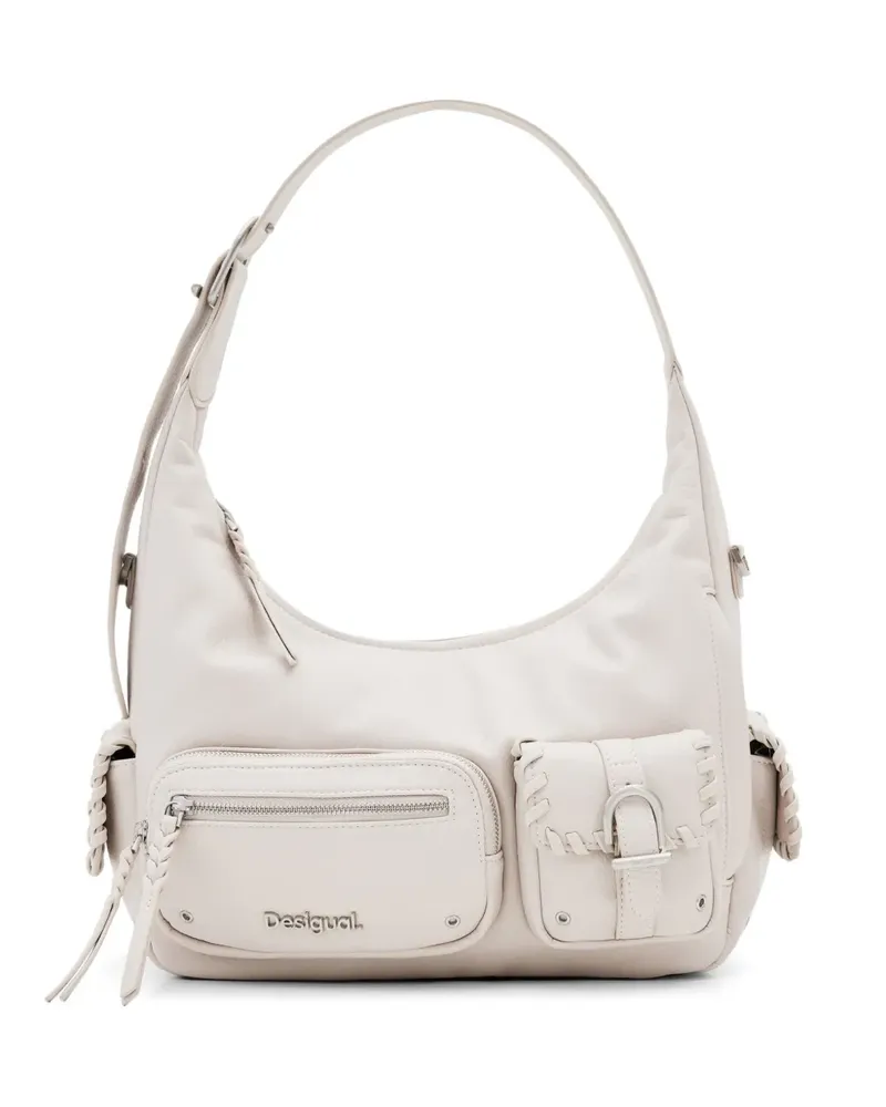 Desigual logo-lettering multi-pocket tote bag - Nude Nude