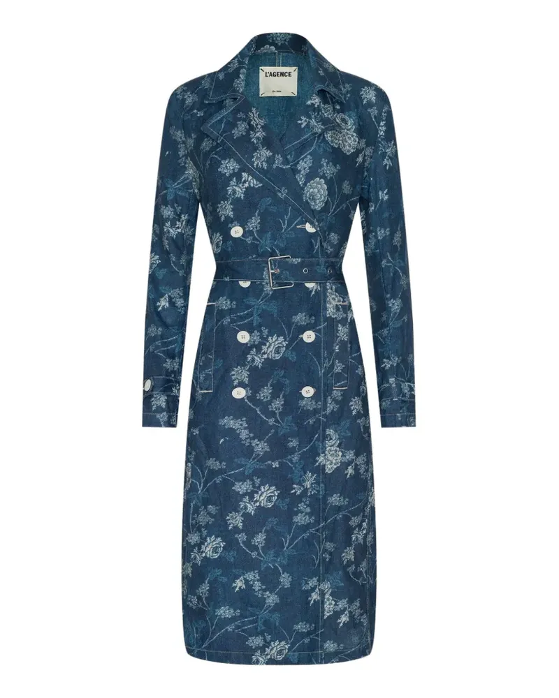 L'Agence Bradley floral-print trench coat - Blau Blau