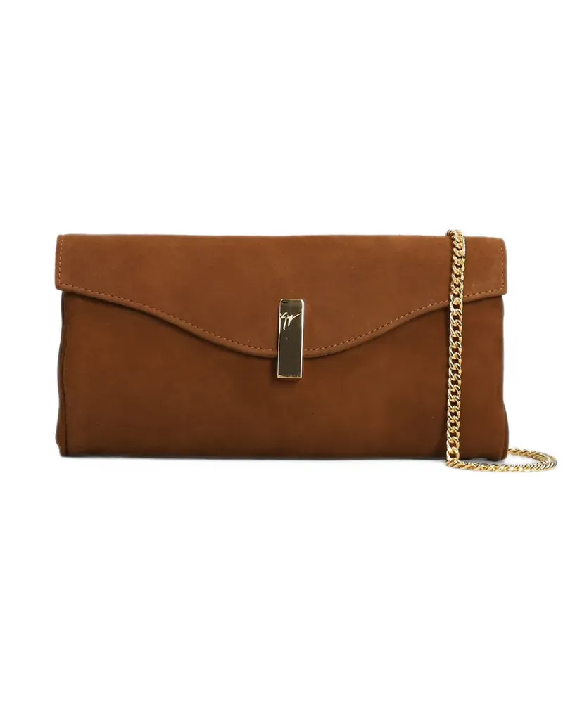 Giuseppe Zanotti Flutie Clutch aus Wildleder mit Logo-Schild - Braun Braun