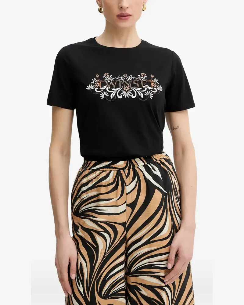 Twin-Set T-Shirt mit Blumenmotiv - Schwarz Schwarz