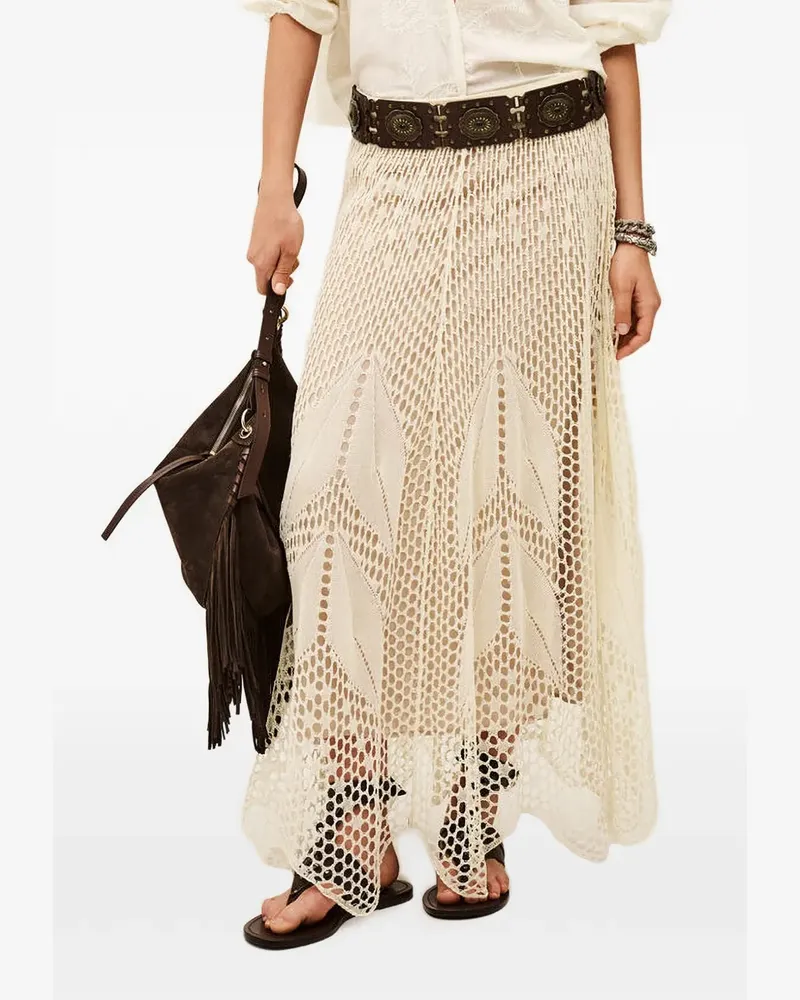 ba&sh Ulys crochet-knit pointelle maxi skirt - Nude Nude