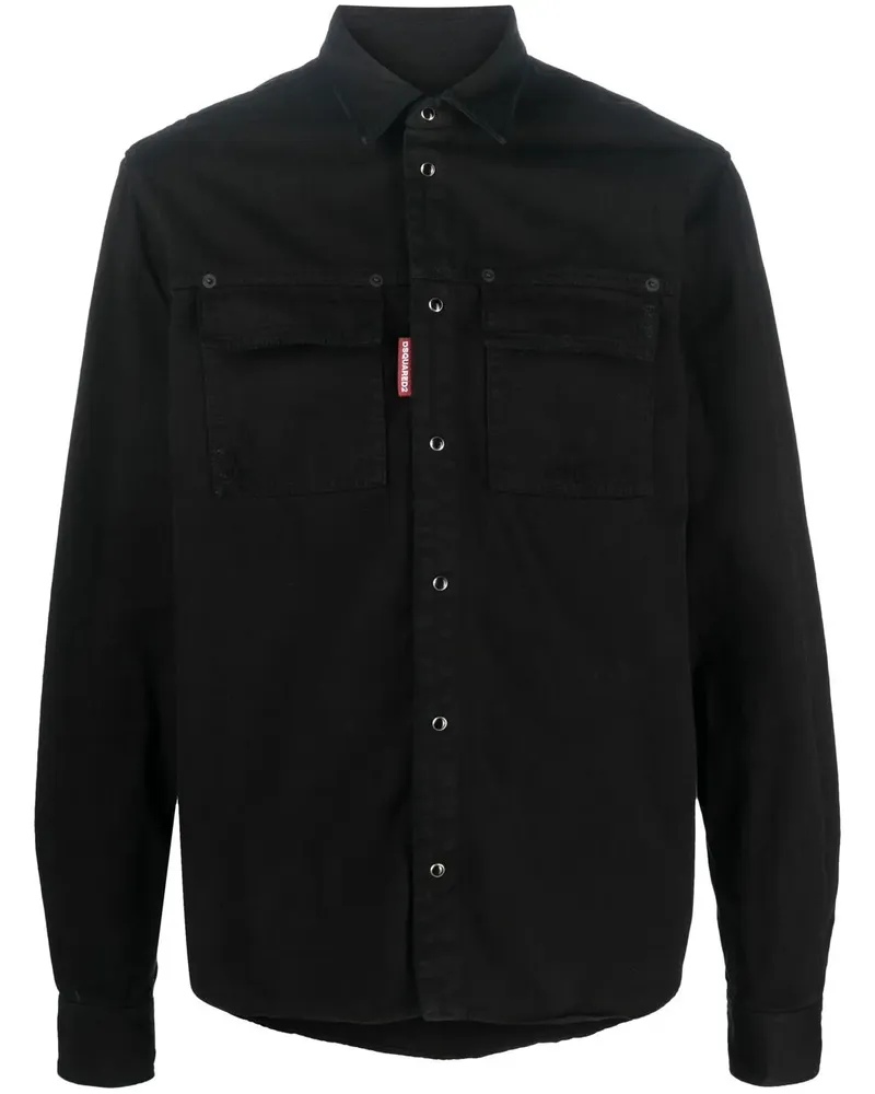 Dsquared2 Icon Jeanshemd mit Kristallen - Schwarz Schwarz