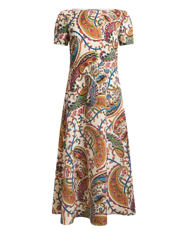 Etro STRETCH CADY MIDI DRESS WITH FLORAL PAISLEY MOTIF - Nude Nude