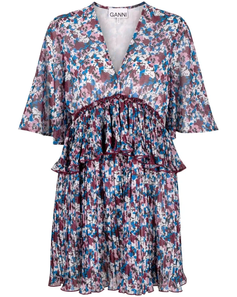 Ganni Minikleid mit Blumen-Print - Blau Blau