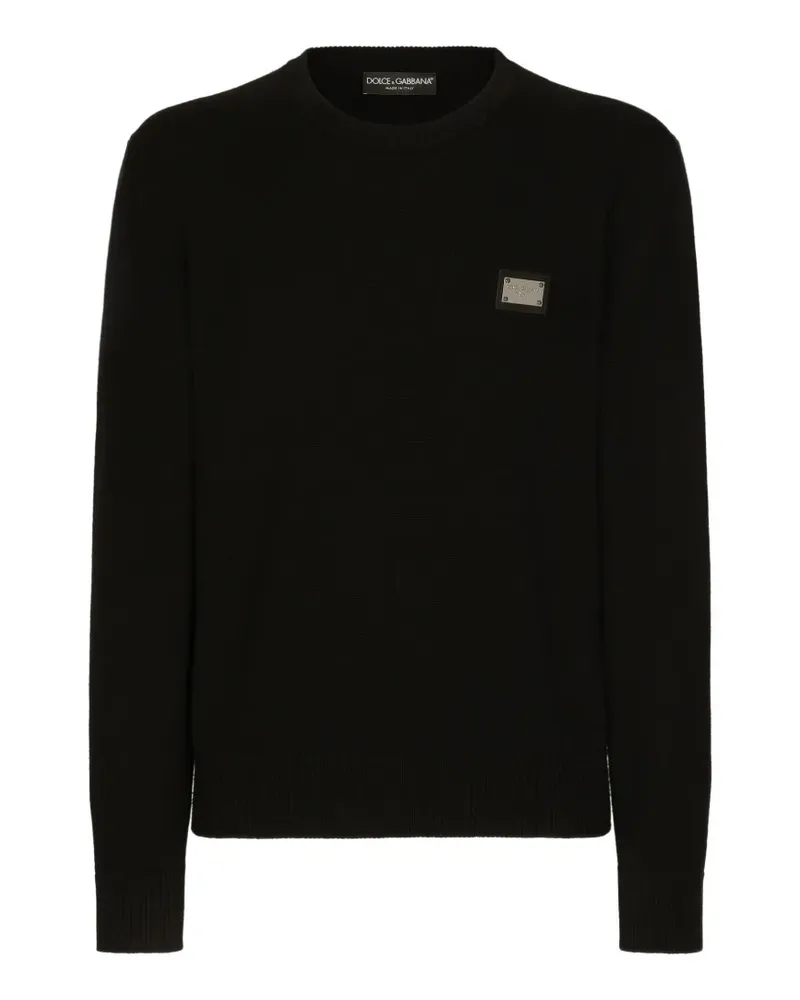 Dolce & Gabbana wool round-neck sweater with branded tag - Schwarz Schwarz