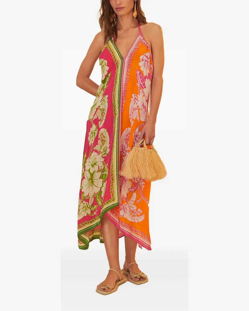 FARM Rio Midikleid mit Blumen-Print - Orange Orange