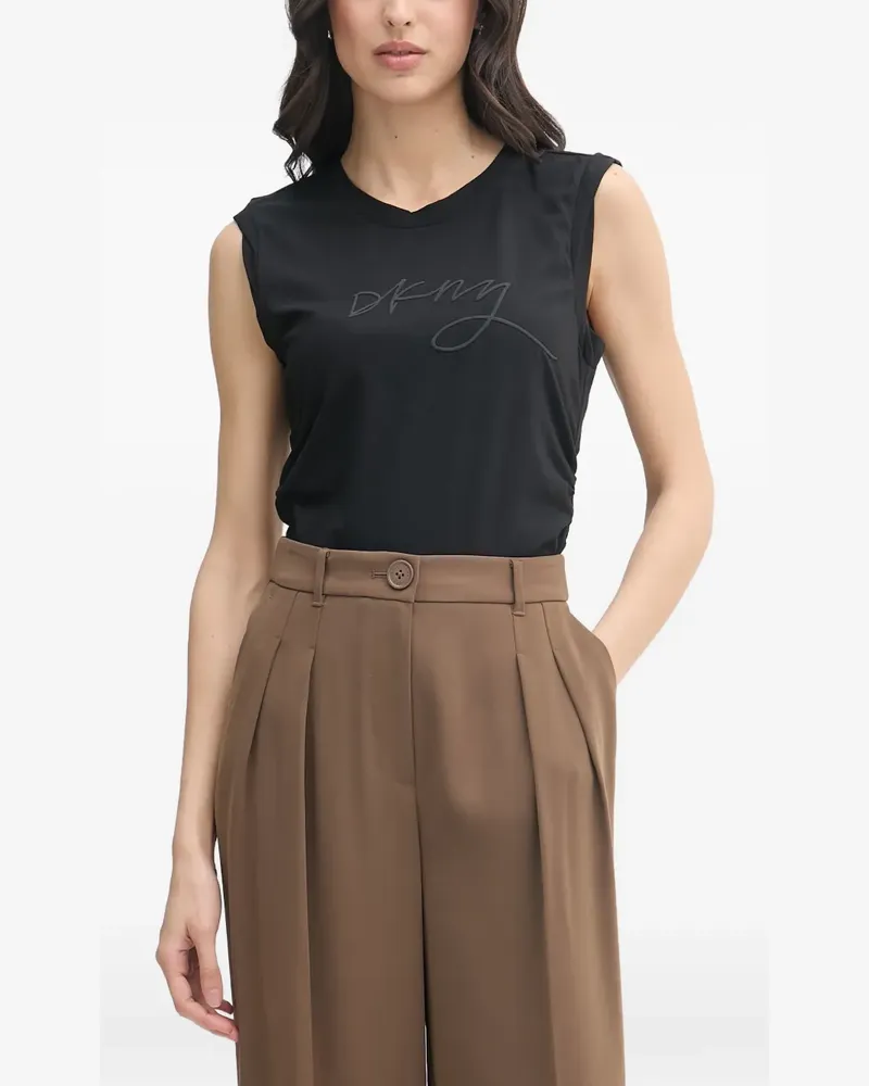 DKNY logo-print ruched-side T-shirt - Schwarz Schwarz