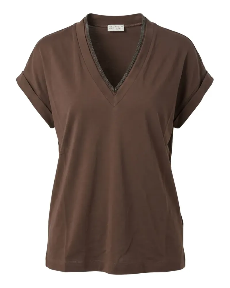 Brunello Cucinelli T-Shirt mit Borten - Braun Braun