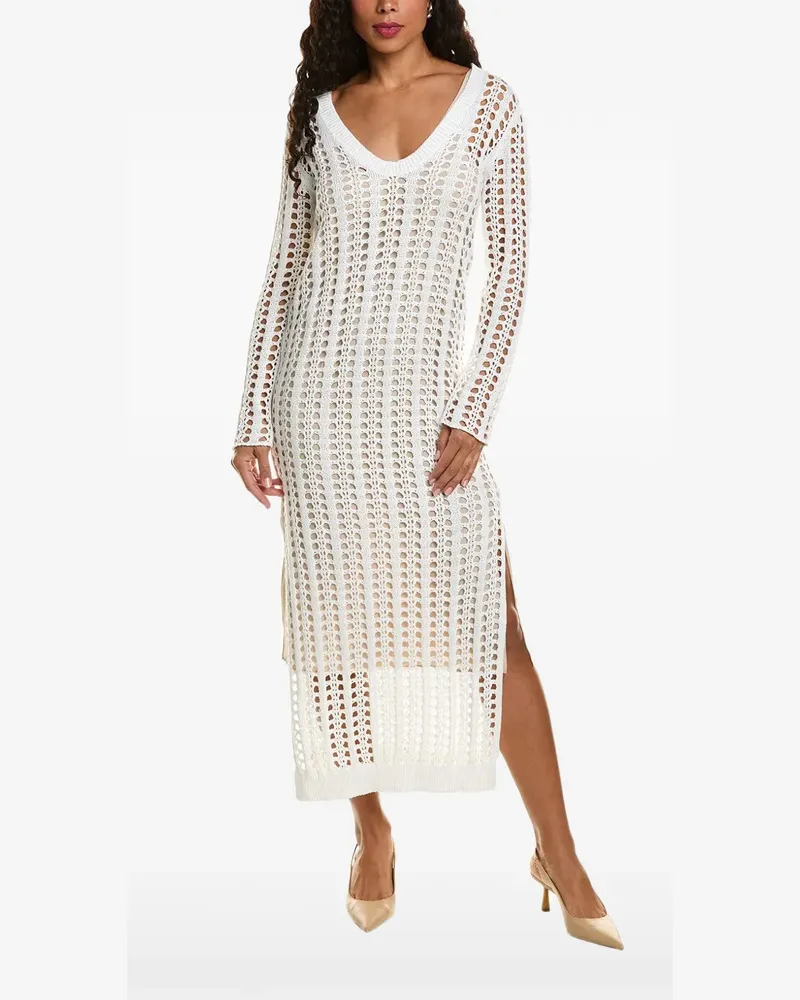 Brunello Cucinelli open-knit side-slit midi dress - Weiß Weiß