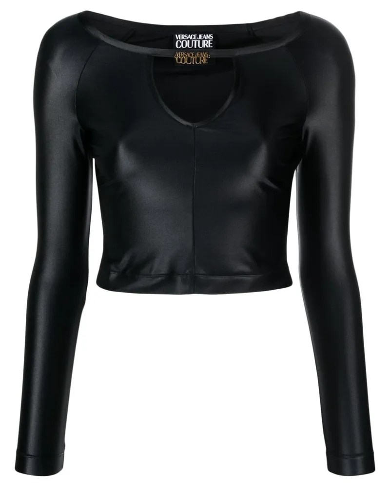 Versace Jeans Cropped-Top mit Logo-Schild - Schwarz Schwarz