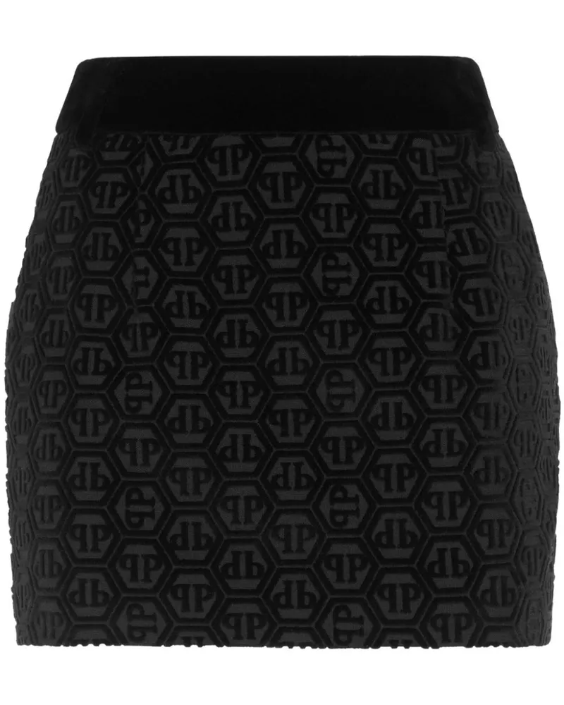 Philipp Plein Minirock aus Samt mit Monogramm - Schwarz Schwarz