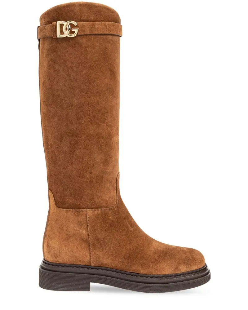 Dolce & Gabbana Wildlederstiefel mit DG - Braun Braun