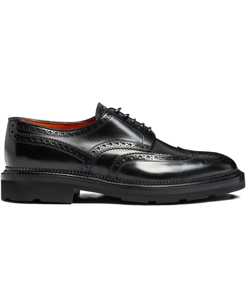 Santoni brogue-detailing leather Derby shoes - Schwarz Schwarz