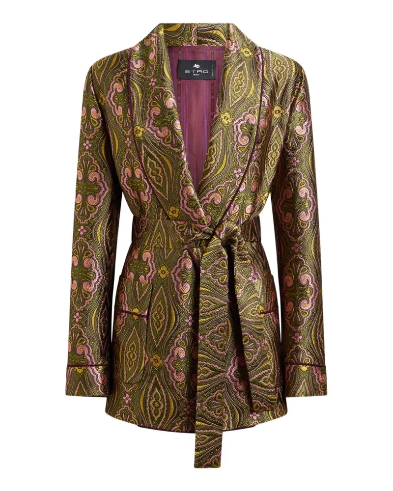 Etro jacquard jacket with belt and floral medallion motif - Grün Grün