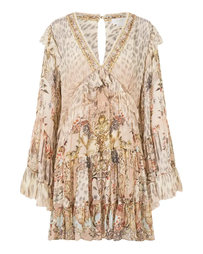 Camilla ruffled tiered animal print dress - Nude Nude