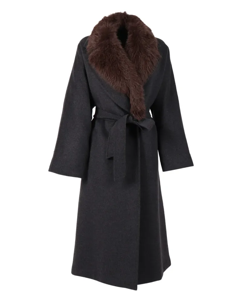 Max Mara fur collar belted coat - Grau Grau