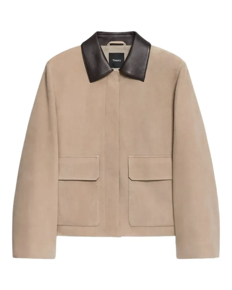Theory leather-collar suede jacket - Nude Nude