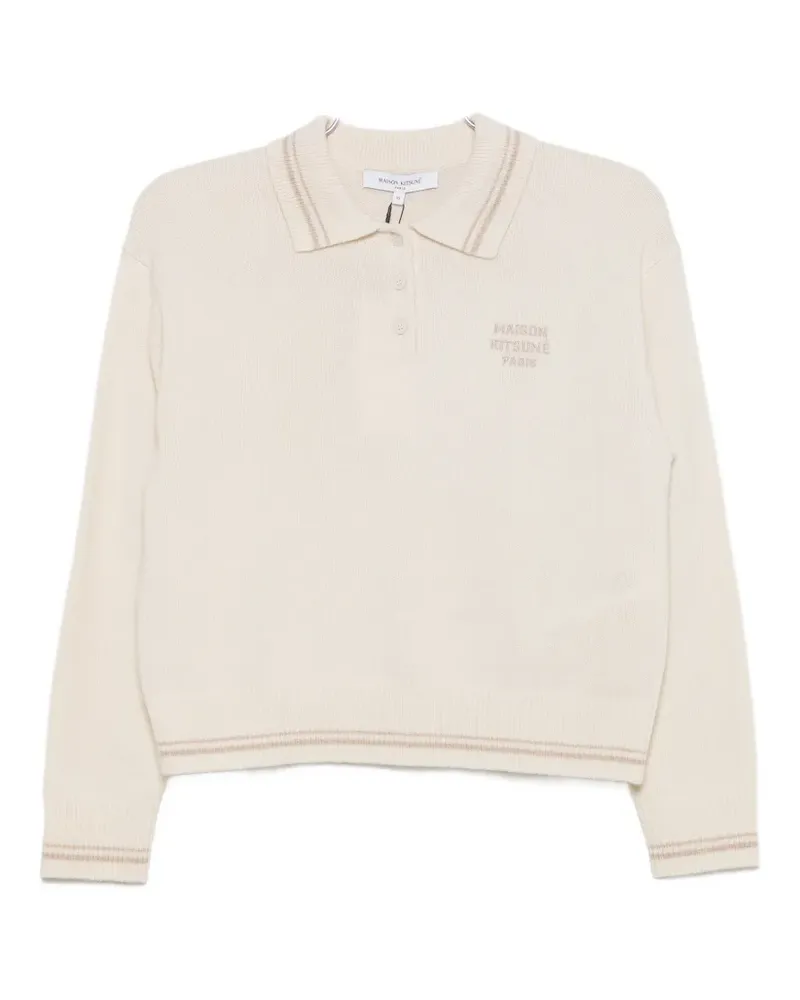 Kitsuné logo-embroidered striped-trim sweater - Nude Nude