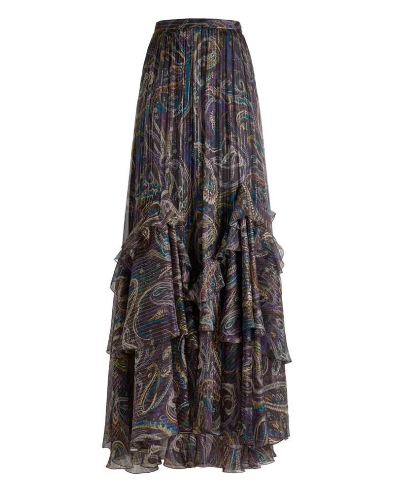Etro ruffled paisley-motif silk maxi skirt - Schwarz Schwarz