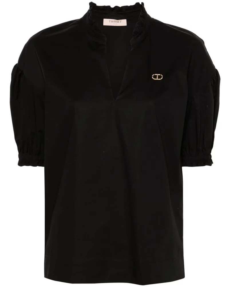 Twin-Set Bluse mit Rüschenbesatz - Schwarz Schwarz