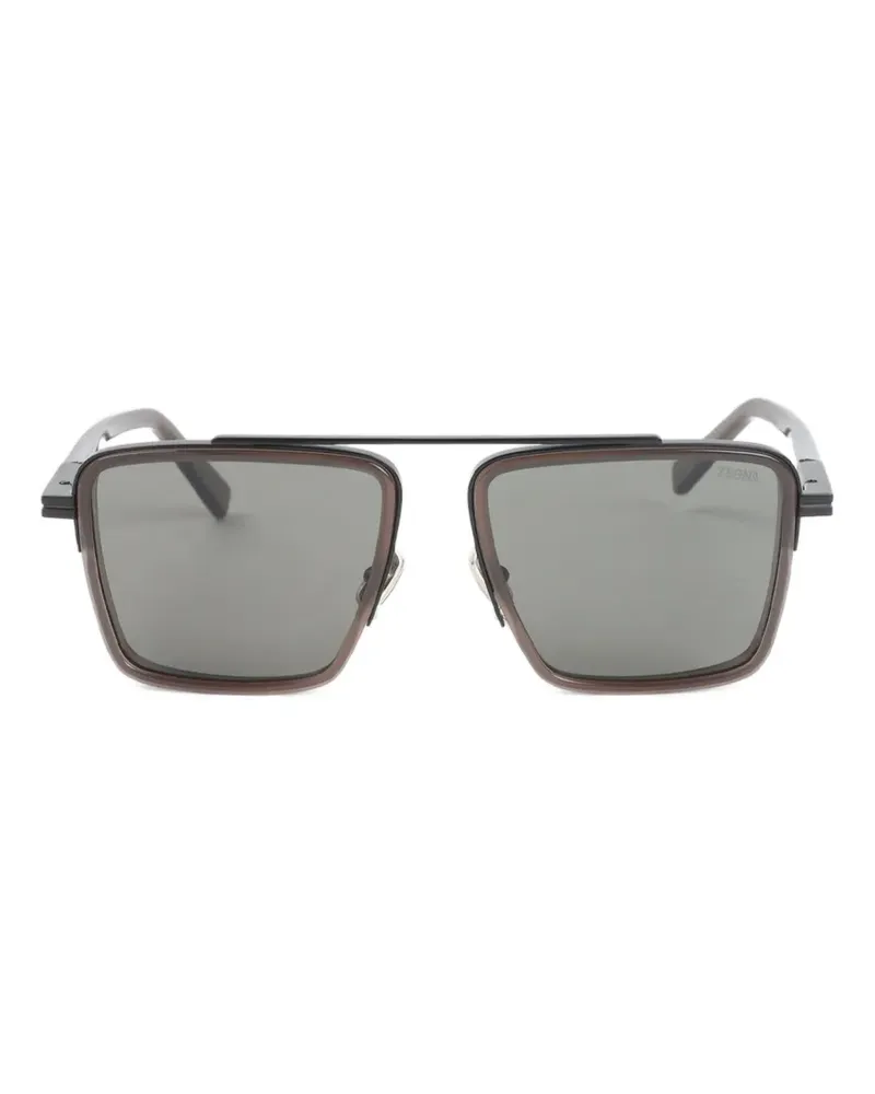 Ermenegildo Zegna square-frame double-bridge sunglasses - Braun Braun