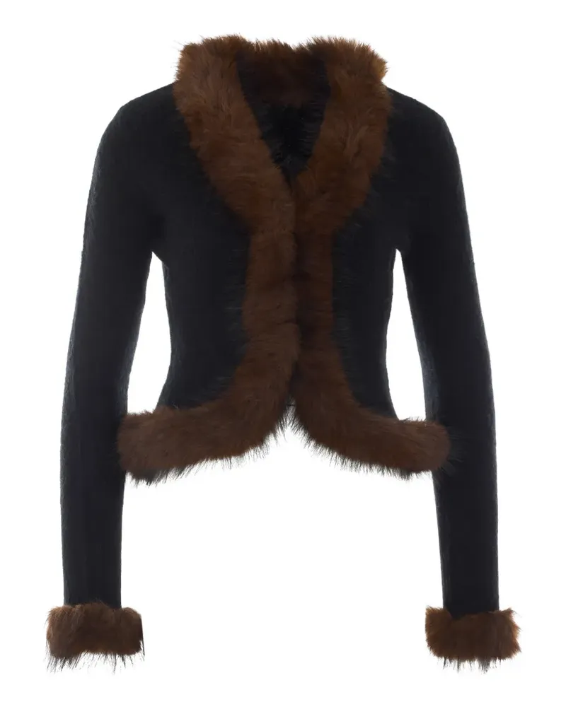 Self-Portrait black faux fur knit cardigan - Schwarz Schwarz