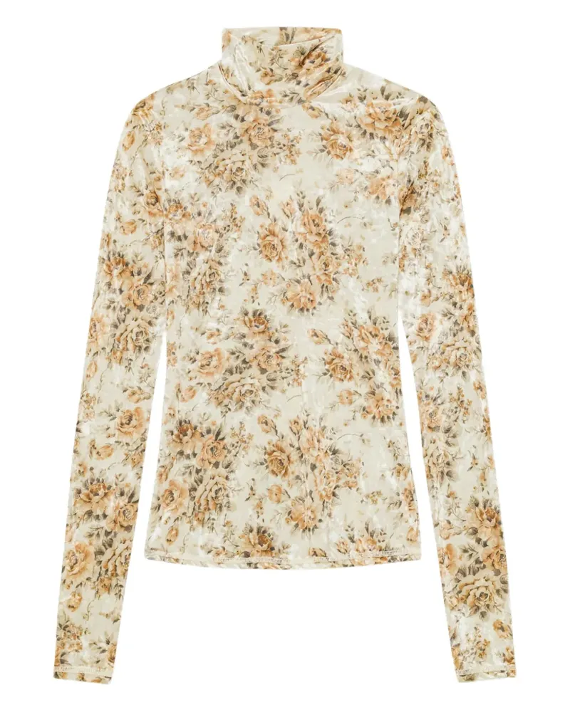 Ganni Rollkragenoberteil mit Blumenprint - Nude Nude