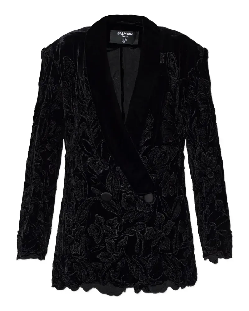 Balmain floral-embroidered velvet blazer - Schwarz Schwarz