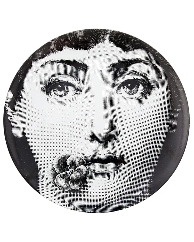 Fornasetti Porzellanteller mit Blumenmädchen-Print Schwarz