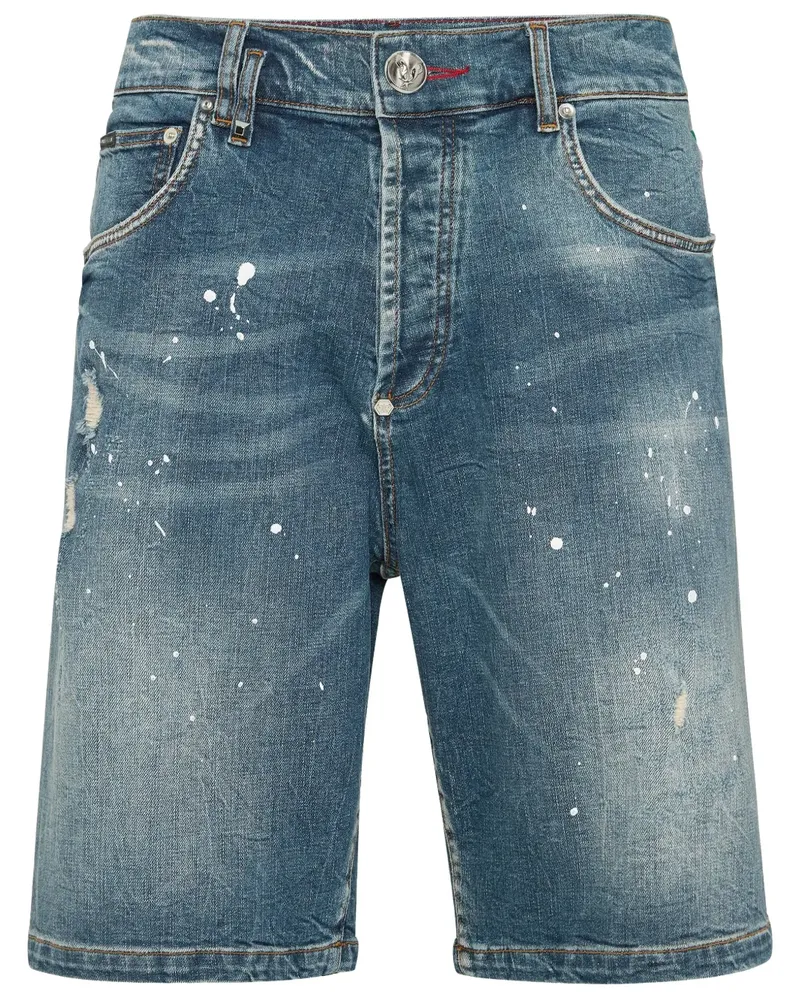 Philipp Plein Formentera Skulls Jeans-Shorts - Blau Blau