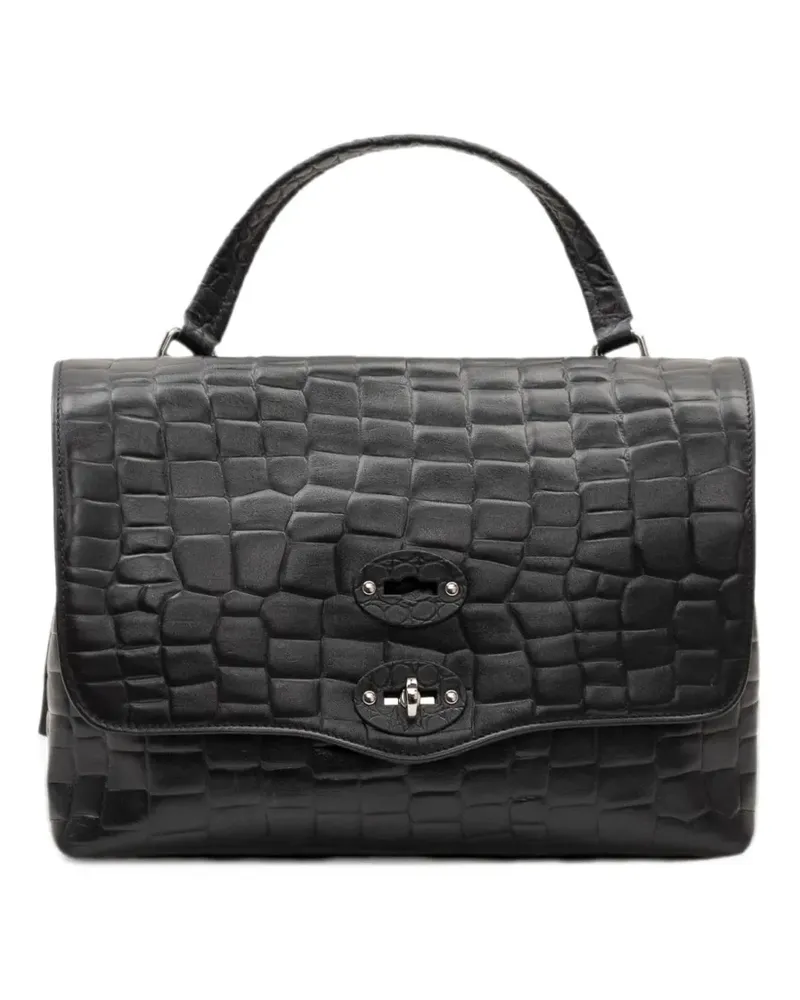 Zanellato small Postina crocodile-effect shoulder bag - Schwarz Schwarz