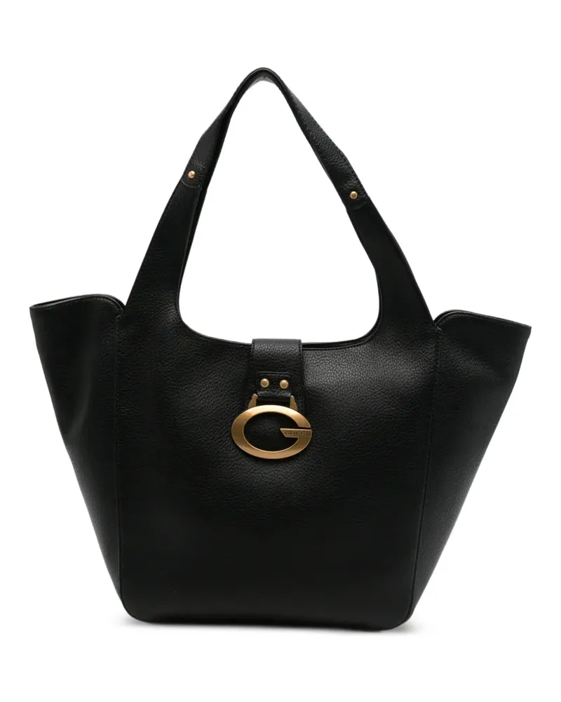 Guess Sfera Tote Bag aus gekörntem Leder mit Logo-Schild - Schwarz Schwarz