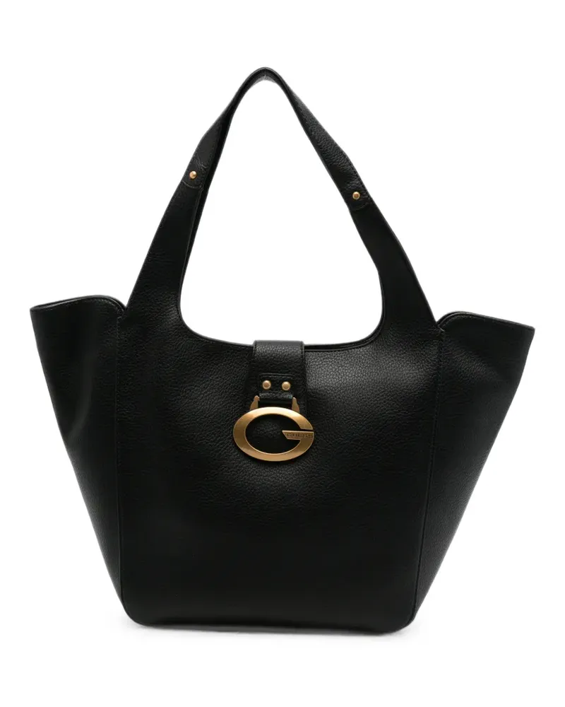 Guess logo-plaque pebbled-leather tote bag - Schwarz Schwarz