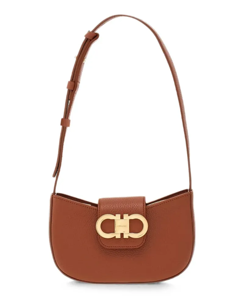 Ferragamo Double Gancini Schultertasche - Braun Braun