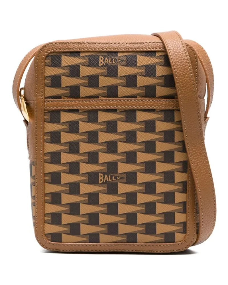 Bally Pennant Schultertasche mit Monogrammmuster Braun